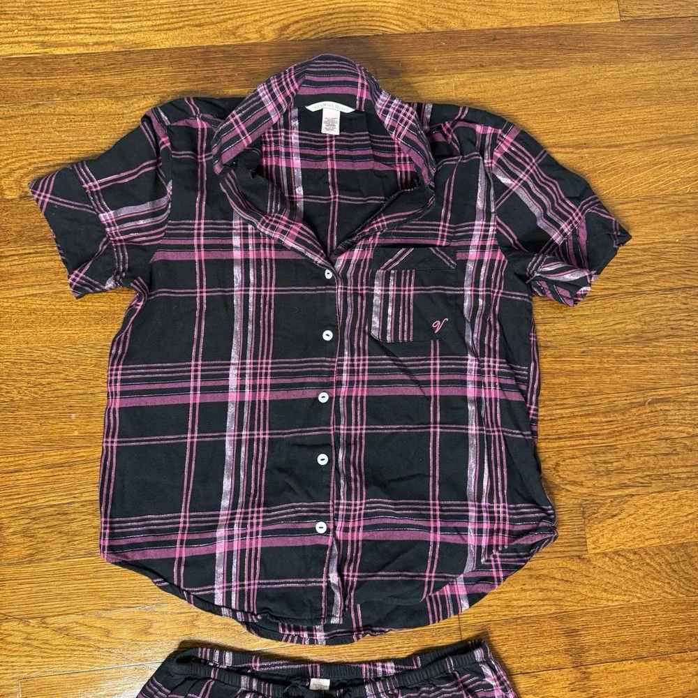 Victoria's Secret plaid pajama set Shirts/shirt Black And Pink Size XS